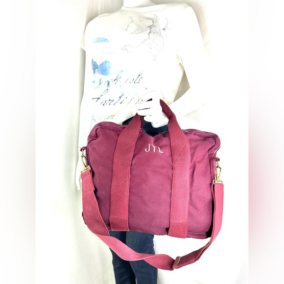 Lands End Vintage Y2K Burgundy Maroon Waxed Canvas Laptop Briefcase Bag Business - Picture 3 of 11